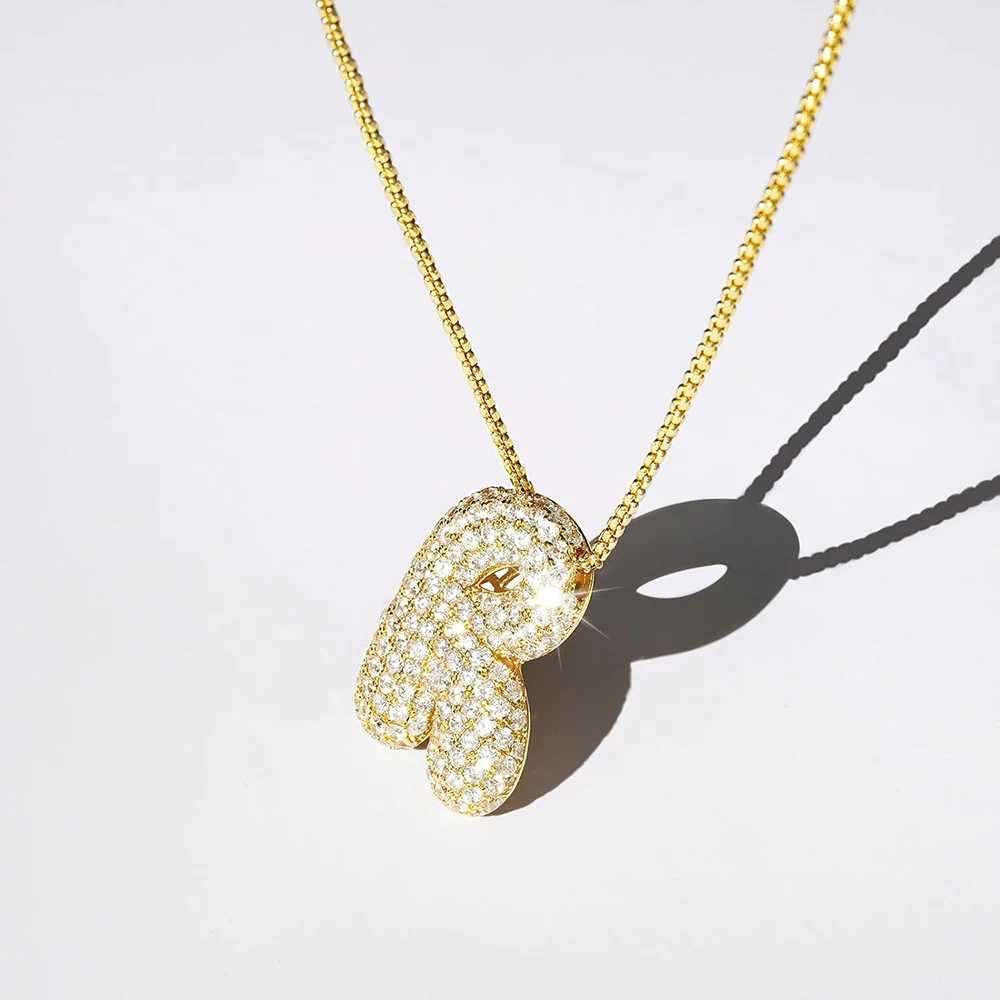 Sparkly CZ Zircon Letter Initial Necklace for Women Box Chain Gold Plated Balloon Bubble A-Z Pendant Neckalces Jewelry Gift Z250614