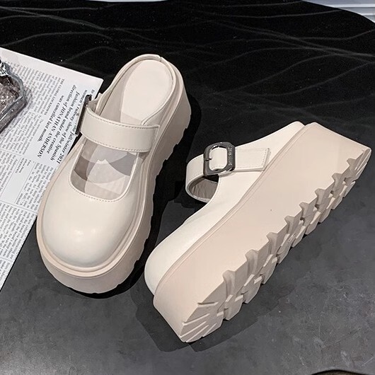 Ddmysports Spring Autumn New Versatile Platform Closed Toe Mules Women Thick Soles Height Increasing Belt Buckle French Style Loafers Slip On Single O