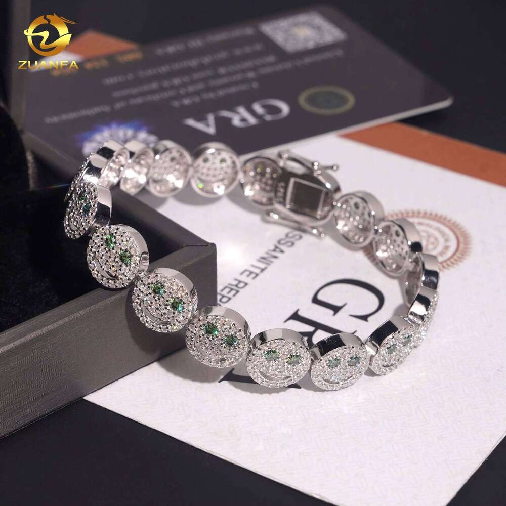 Smiley Face Green 10Mm Sier Hip-Hop Jewelry Men's Iced Out VVS D Moissanite Fashion Bracelet