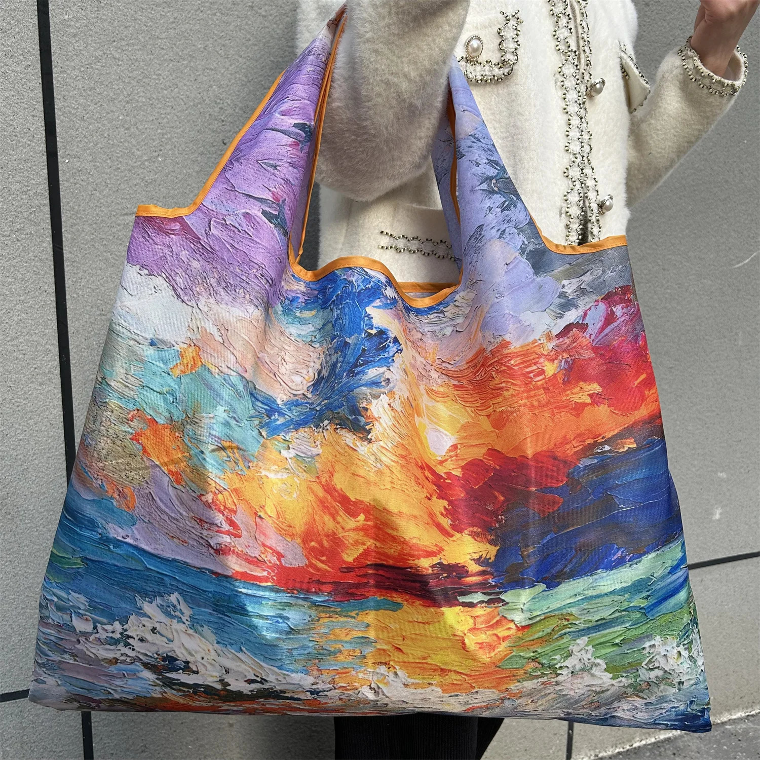 Fashion Bag Large Foldable Shopping Bag Reusable Grocery Storage Bag Nylon Portable Shoulder Handbag for Travel Pocket Tote 250610