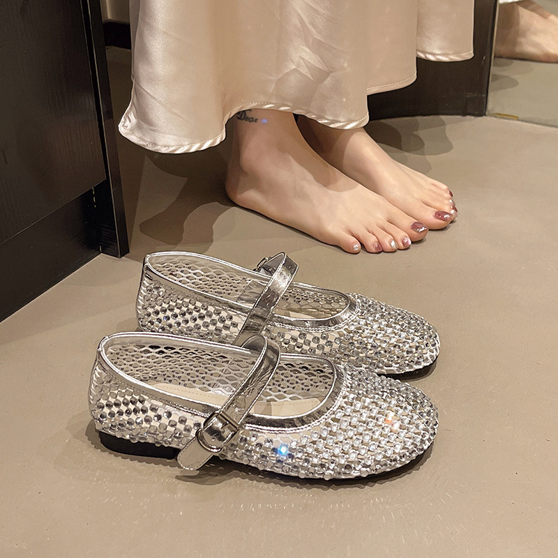 Ddmyoutdoor Ddmyoutdoor New Style Sparkling Diamond One Strap Flat Mary Jane Fashion Mesh Breathable Women S Ballet Shoes Outdoor Outdoor Shoes