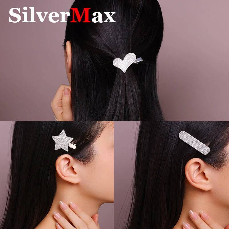 2025 Sparkle Heart Star Full Dia Hairpins For Girl Sier Jewelry Women's Moissanite Hair Clip With GRA Gift