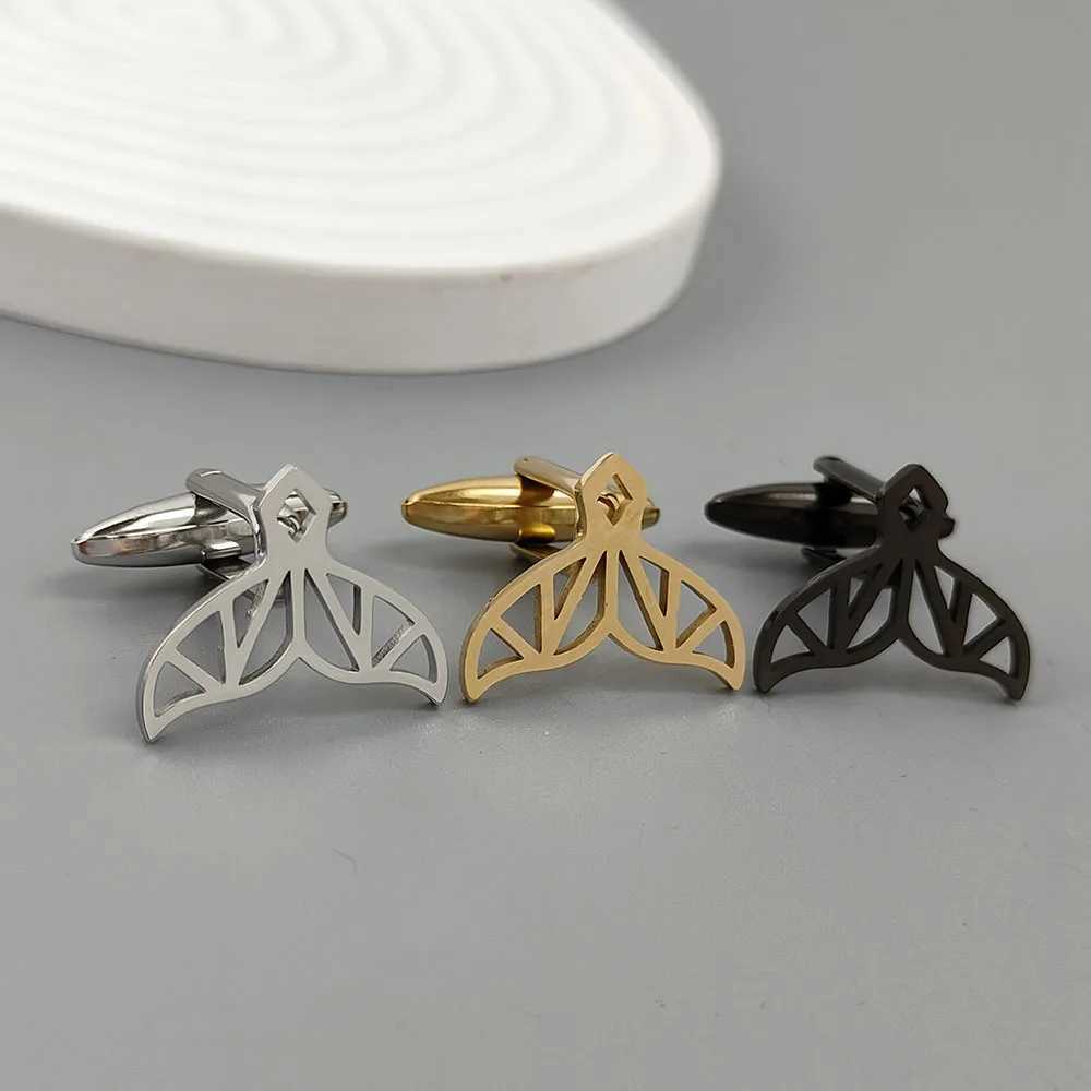 Punk style whale tail hollow stainless steel gold-plated 18K cufflinks French shirt buttons high quality waterproof jewelry XJ250614