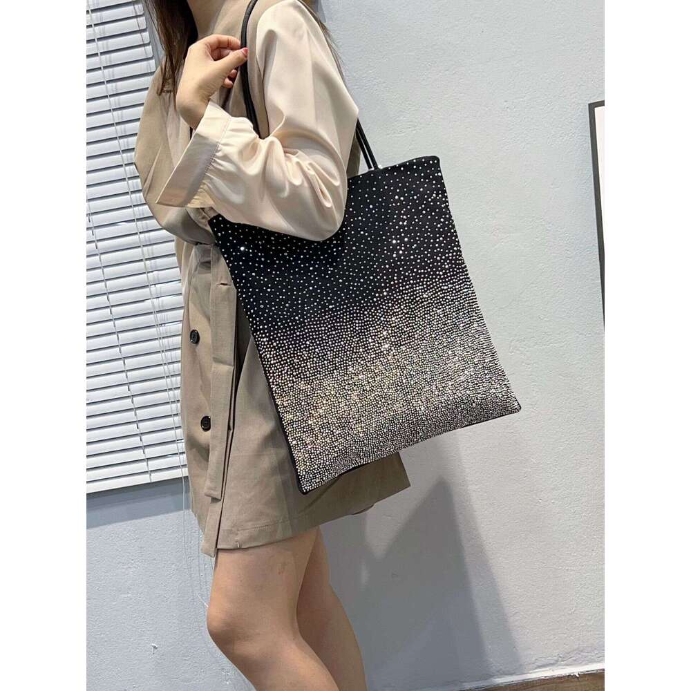 Star Silver Glitter Gradient Rhinestone for Women 2022 New Trendy Light Luxury Full Shoulder Bucket Tote Bag