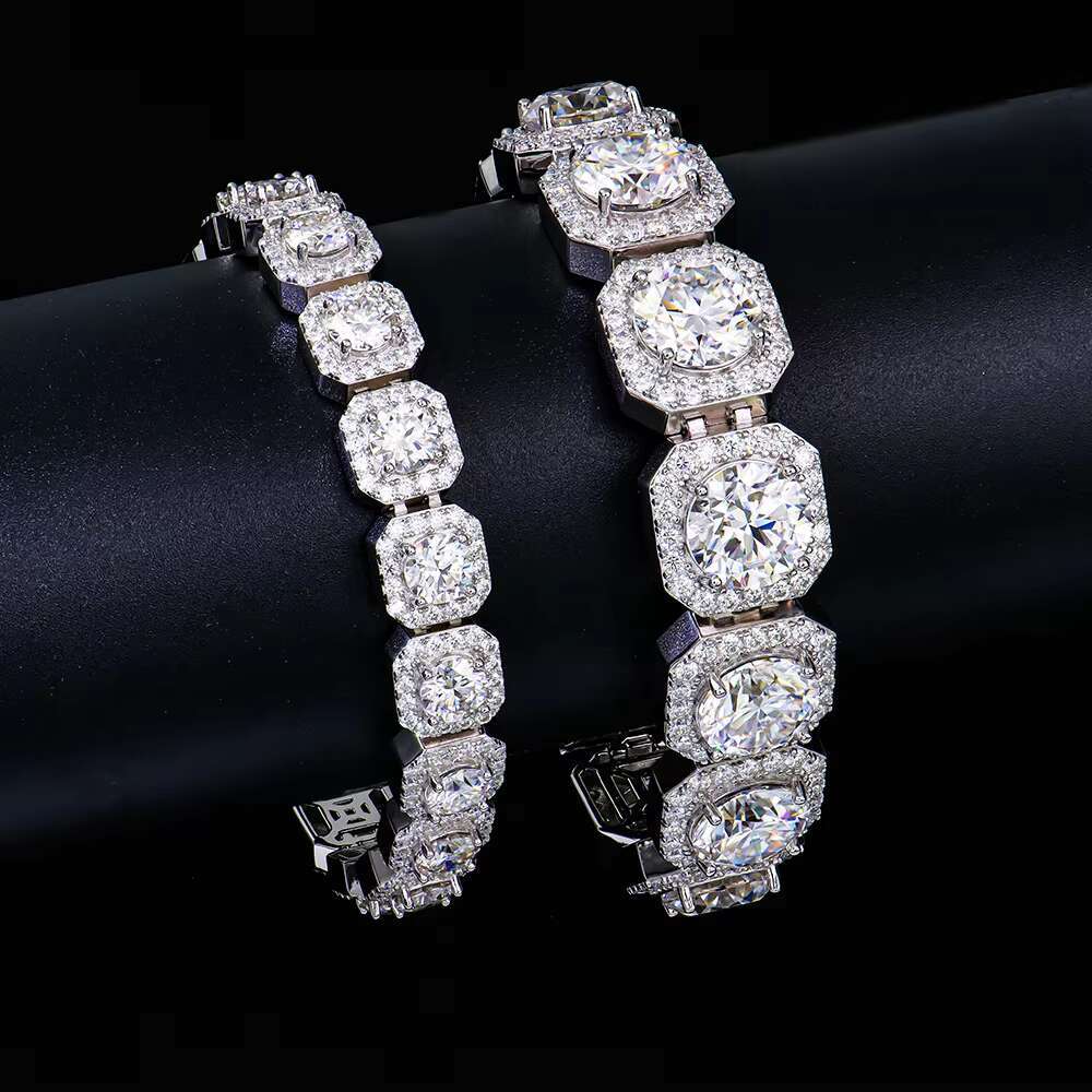 Custom Men Hip Hop Jewelry 925 Sterling Silver Iced Out Square Clustered Diamond Mossanite Moissanite Tennis Link Chain Bracelet