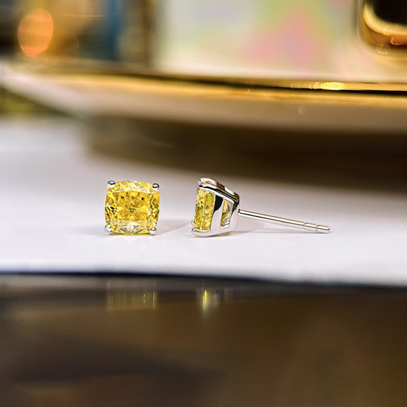 Choucong Sweet Cute Stud Earrings Simple Fashion Jewelry Classical 4 Claw 5A Yellow Zircon 925 Sterling Silver CZ Diamond Solitaire Party Women Girls 