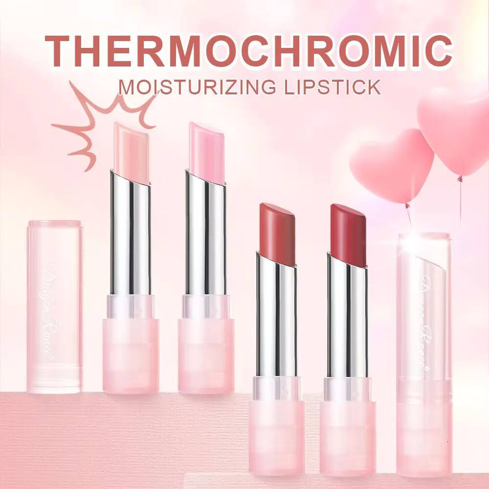 Cute Pink Moisturizing Jelly Lipstick - Temperature Change Balm with Long Lasting Nourishment for Care Lip Gloss happy