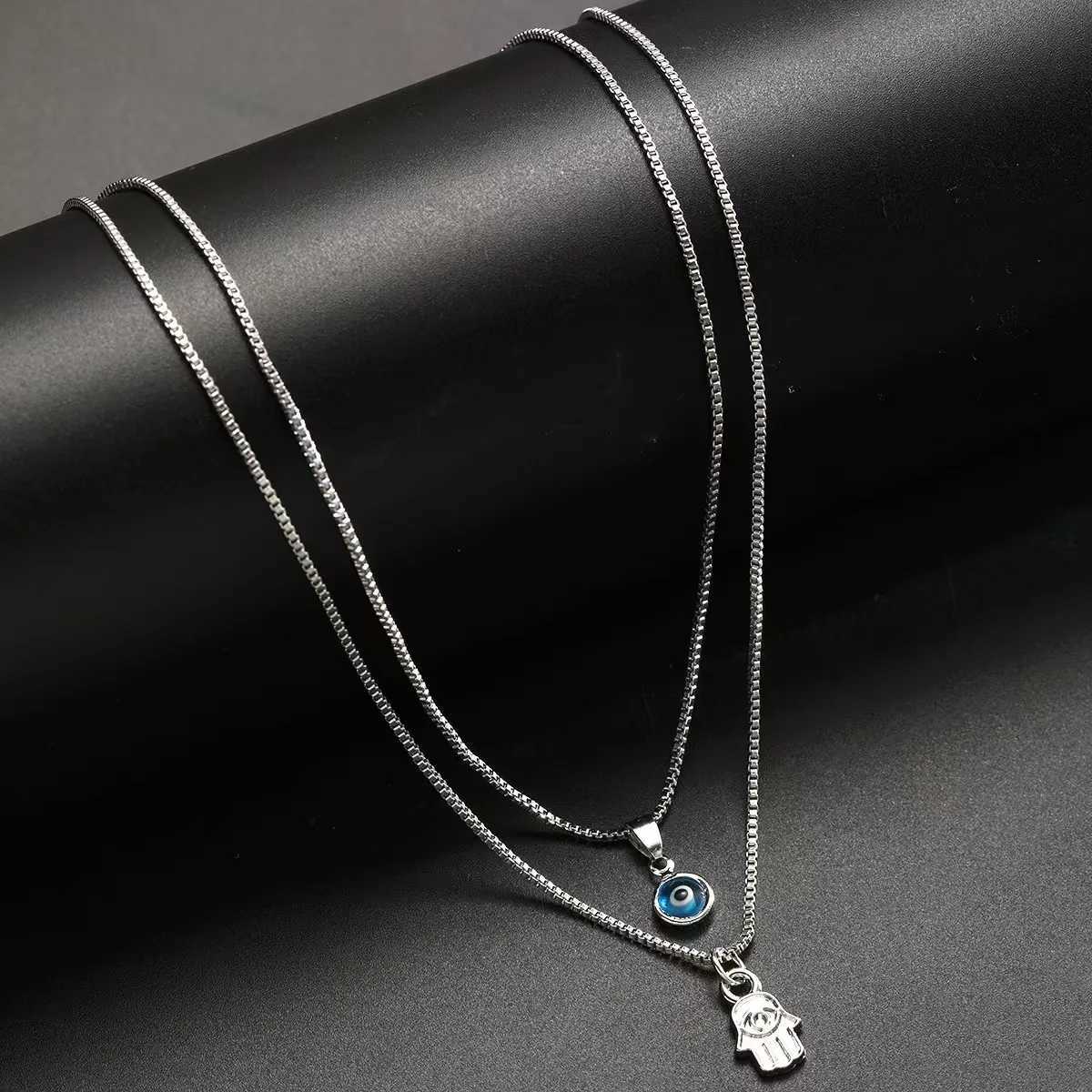 Lucky Double Layer Palm Evil Eyes Pendant Necklace for Women Micro Paved Rhinestone Eye Clavicle Chains Jewelry Gift Z250614