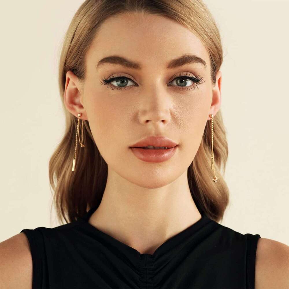 Chain Women Gold Plated Dainty Bar Drop Dangle Earrings Long Threader Earring Hypoallergenic Line Dangly Jewelry Gift for Teen Girls