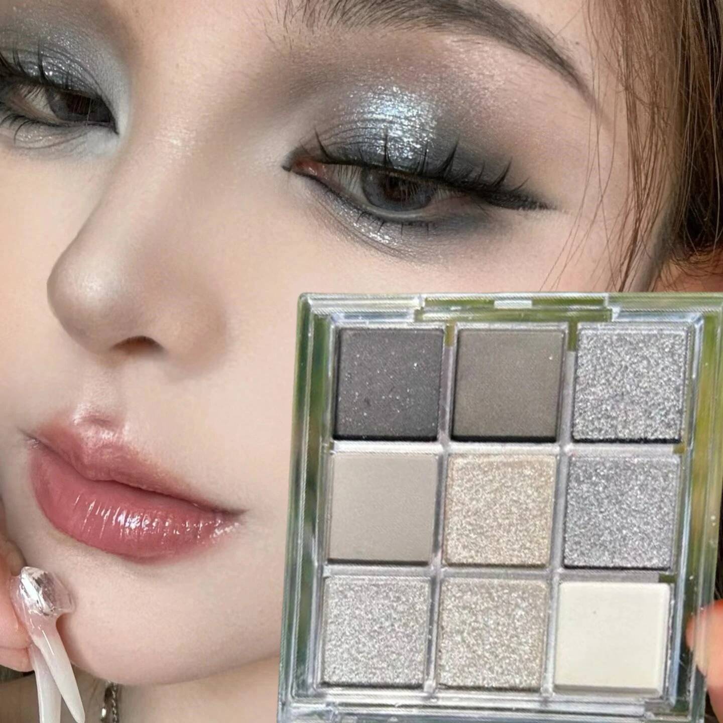 Cement Ash Smoky Eyeshadow Palette Dark Punk Black Metal Pearl 9 Color Eye Shadow Tray White Sier Bright Silkworm Shiny Makeup