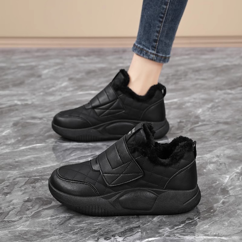 Ddmysports New Winter Thick Soled Cotton Shoes For Women Leather Wool Integrated Warm White Snow Boots Fleece Lined And Thickened Sneakers Outdoor Sho