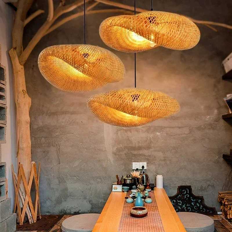 Bamboo Hanging Lamp Pendant Ceiling Light Rattan Wicker Lustre Hand Knit Braiding Suspended Home Dining ceiling chandelierXJ2500613