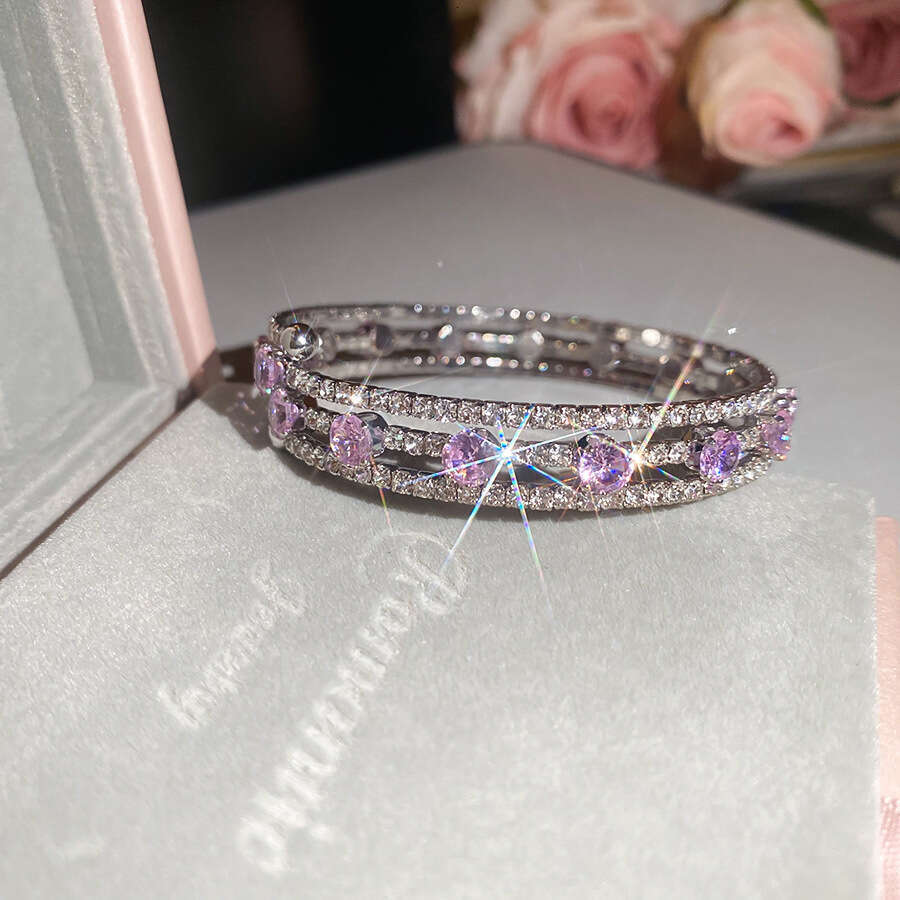 2025 new luxury jewelry designer bracelet Inlaid moissanite Multi-layer Geometric Open Bracelet Fashion Sweet Bangle Women Versatile Commuting Jewelry