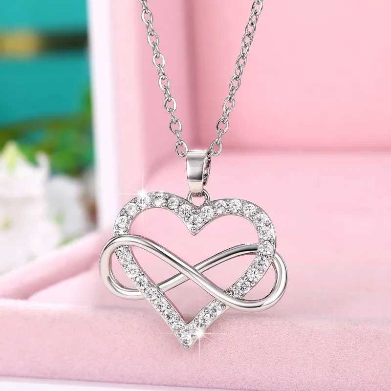 Huitan Chic Women Heart Pendant Necklace Silver Color Elegant Infinity Finger Eight Shape Necklace Wedding Party Trendy Jewelry Z250614