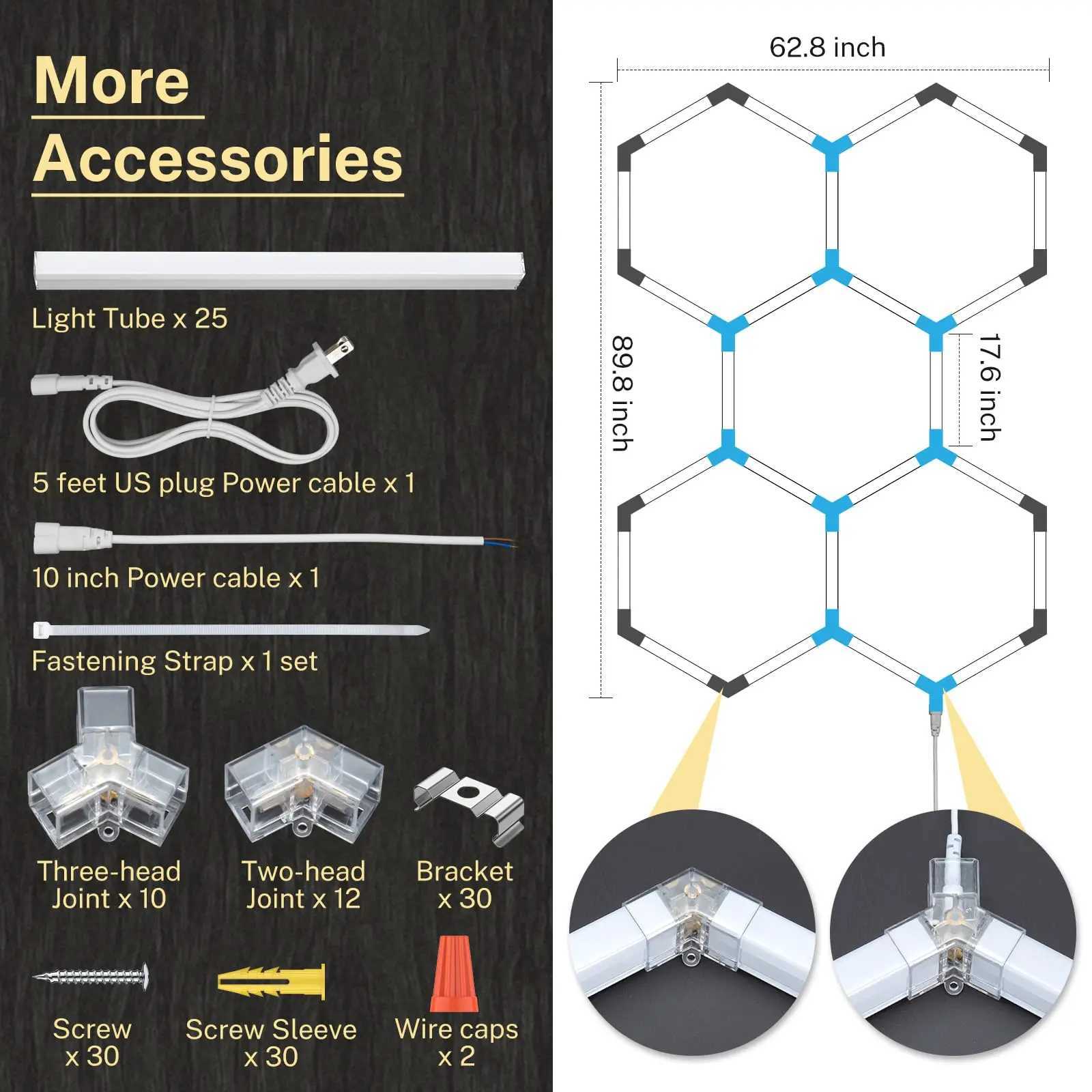 Hexagon Garage LED Lights 25 Pack 240W Garage Lights Ceiling LED Work Light Super Bright 6500K Hexagon Honeycomb LED XJ2500613
