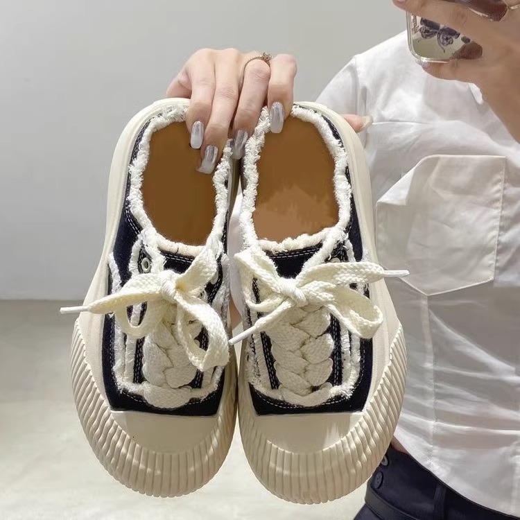 Ddmysports Black Thick Soled Canvas Women Spring And Summer Versatile White Sneakers New Style Large Head Casual Sports Shoes For Outdoor Shoes