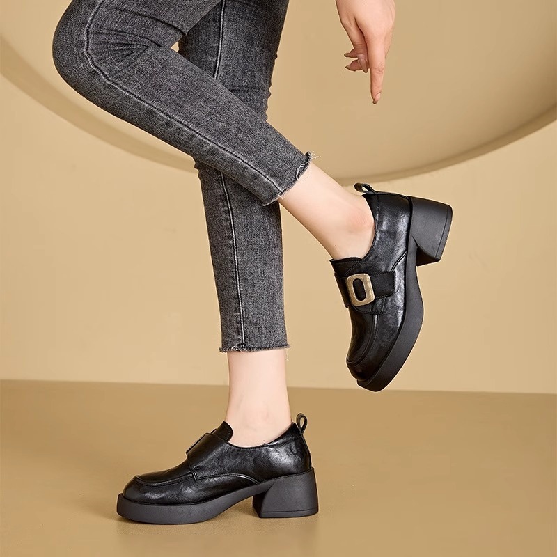 Ddmysports British Style Soft Loafers New Thick Sole Single Spring And Autumn Casual Fashion Small Leather Shoes Outdoor Shoes