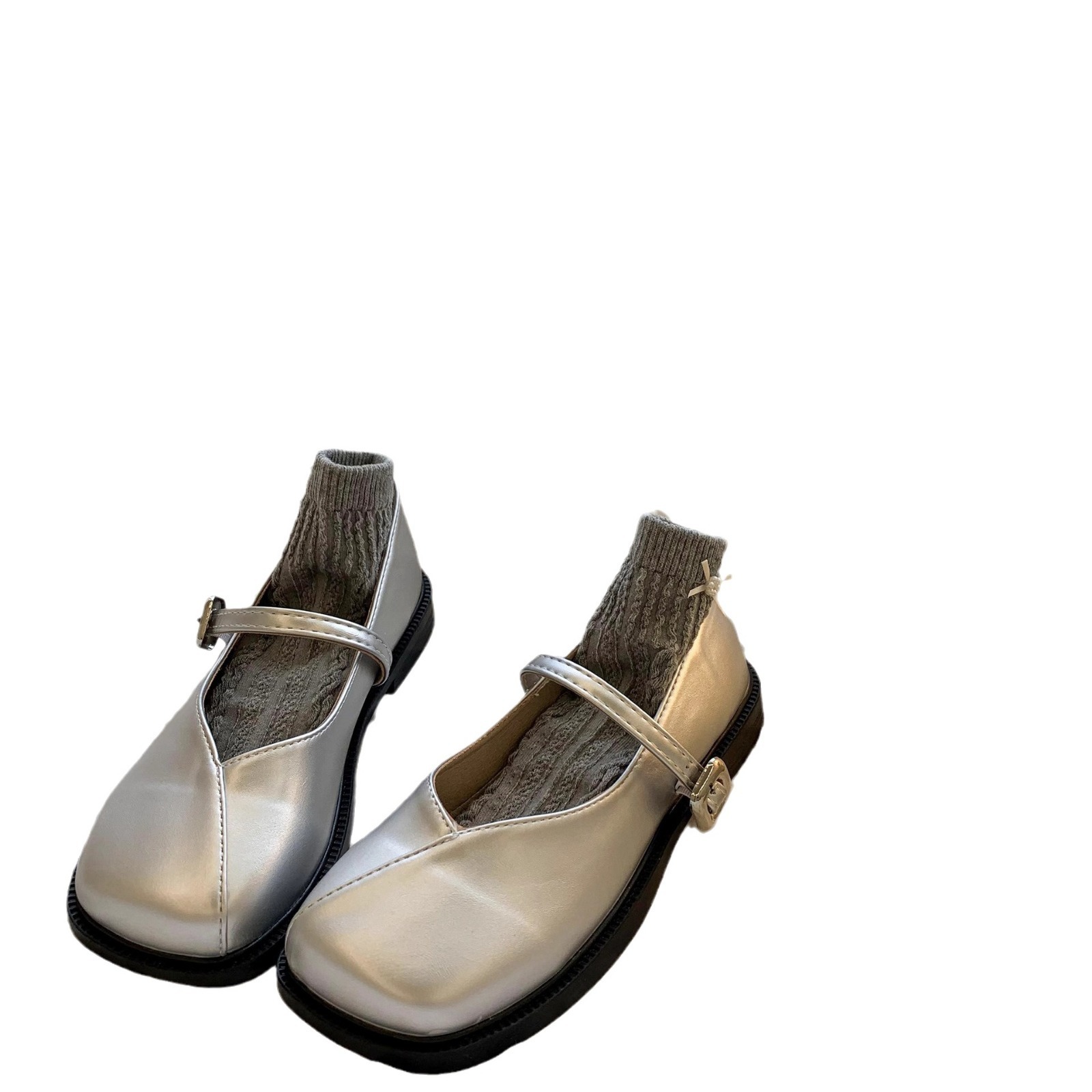 Ddmysports Square Toe Fairy Chunky Heel Leather Summer New Versatile British Style Dress Shoes For Women Outdoor Shoes