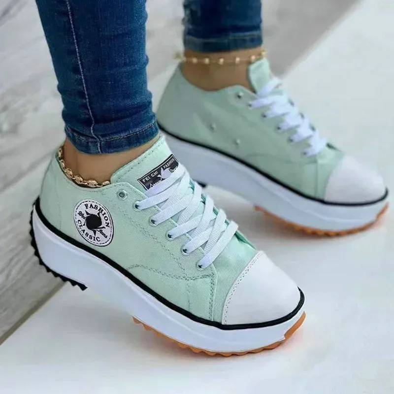 2025 Women Pattern Canvas Sneakers Women Casual Shoes Women Sneakers Shoes Flat Lace-Up Zapatillas Mujer Chaussure Femme 250610