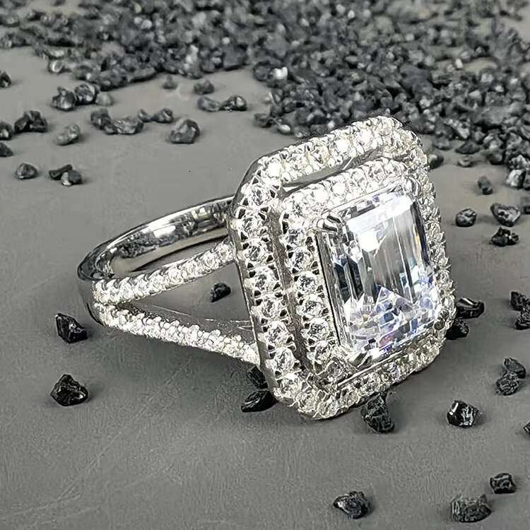 New GRA Fine Jewelry Design Rhodium Plated 925 Silver VVS Moissanite Diamond Engagement Cluster Ring for Women Men