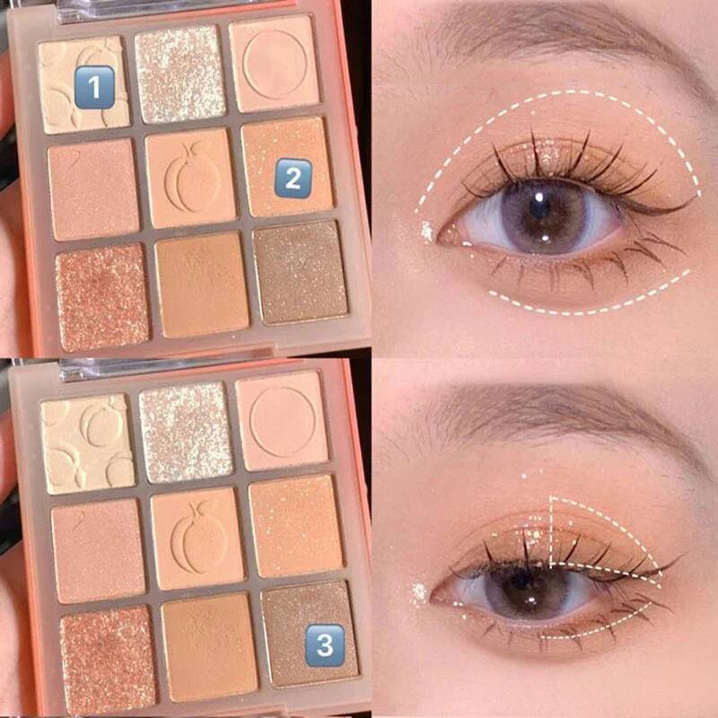 Cream Peach Eyeshadow Palette Sequins Pearlescent Eye Contour Glitter Pigment Shadow Pallete Cute Makeup Beauty Cosmetics
