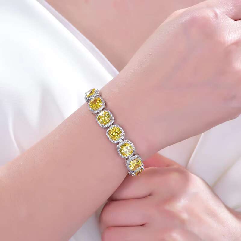 Kirin Jewelry Custom 925silver Mens Hip Hop Tennis Chain Zirconia Cuban Chain Square Diamond Ice Candy Bracelet