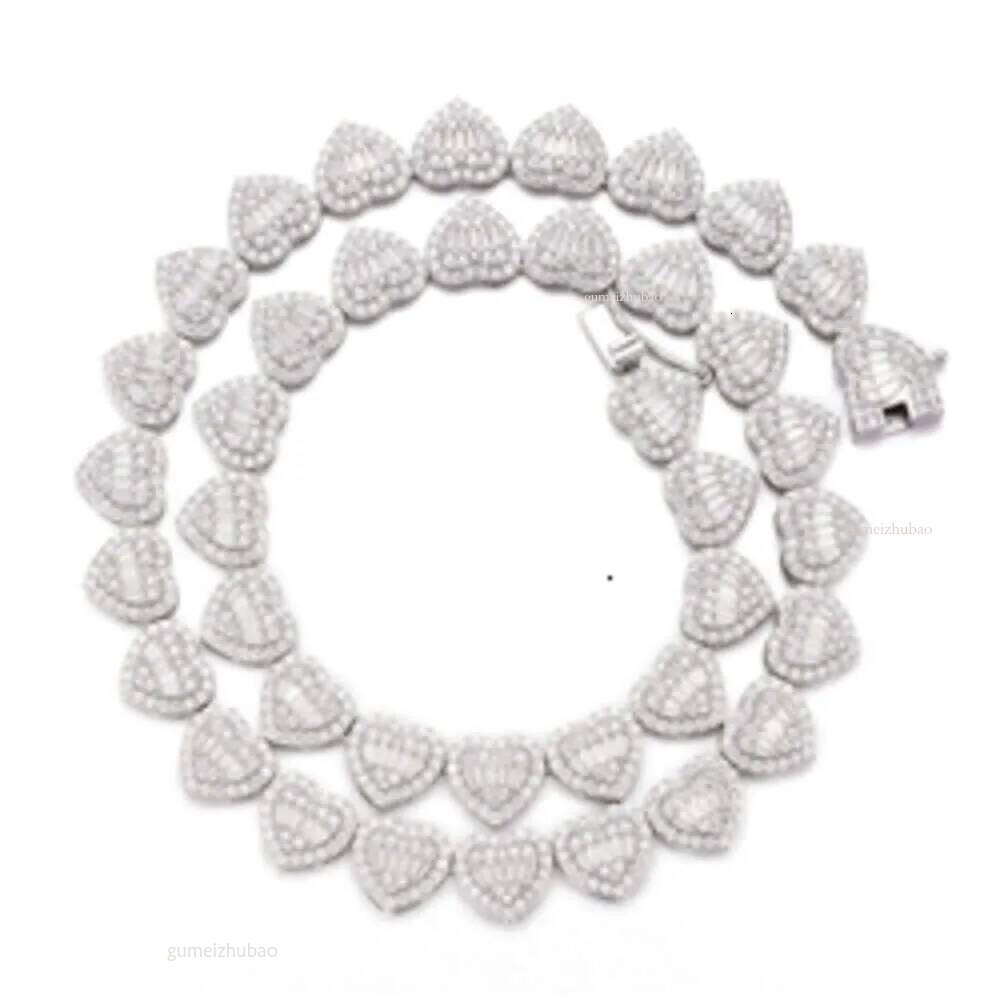 Iced Out Sier Hip Hop Jewelry 12mm Heart Shape Cz Moissanite Tennis Necklace Chain