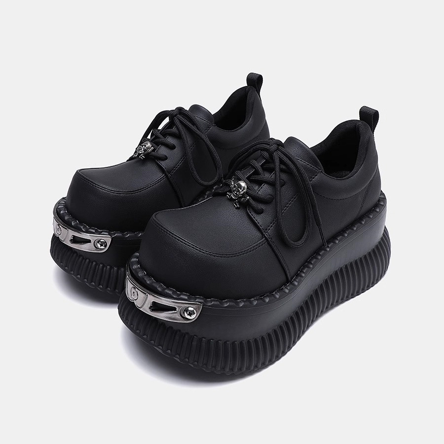 Ddmysports British Style Platform Thick Sole Chunky Leather For Women New Autumn Versatile Black JK Height Increasing Single Shoes Round Toe Outdoor S