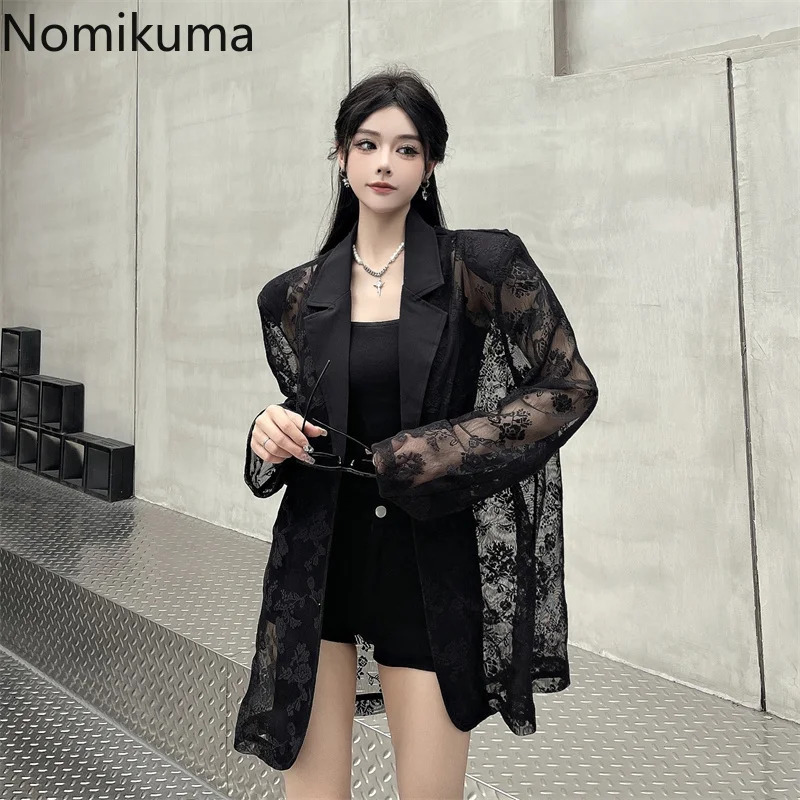 Women Clothing Summer Thin Jackets Womens Patchwork Lace Temperament Coat Sexy Y2k Tops See Through Oversized Outerwear 250611