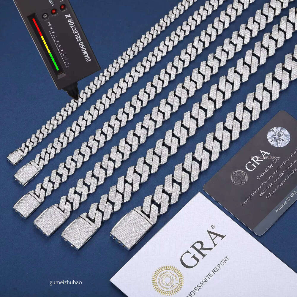 High Quality Cubana Hip Hop Jewelry 6-20mm Sterg Sier VVS Moissanite Dia Iced Out Cuban k Chain Necklace for Men