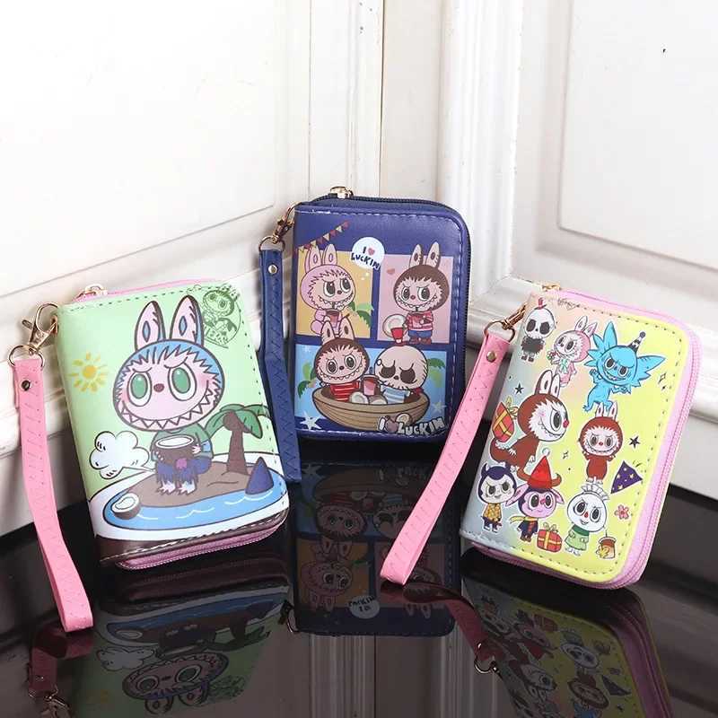 Labubu Mini Wallet Kawaii Zipper Coin Purse Waterproof Fashion Trend Accessories Portable Anime Printed Charm Money Bag Z250614