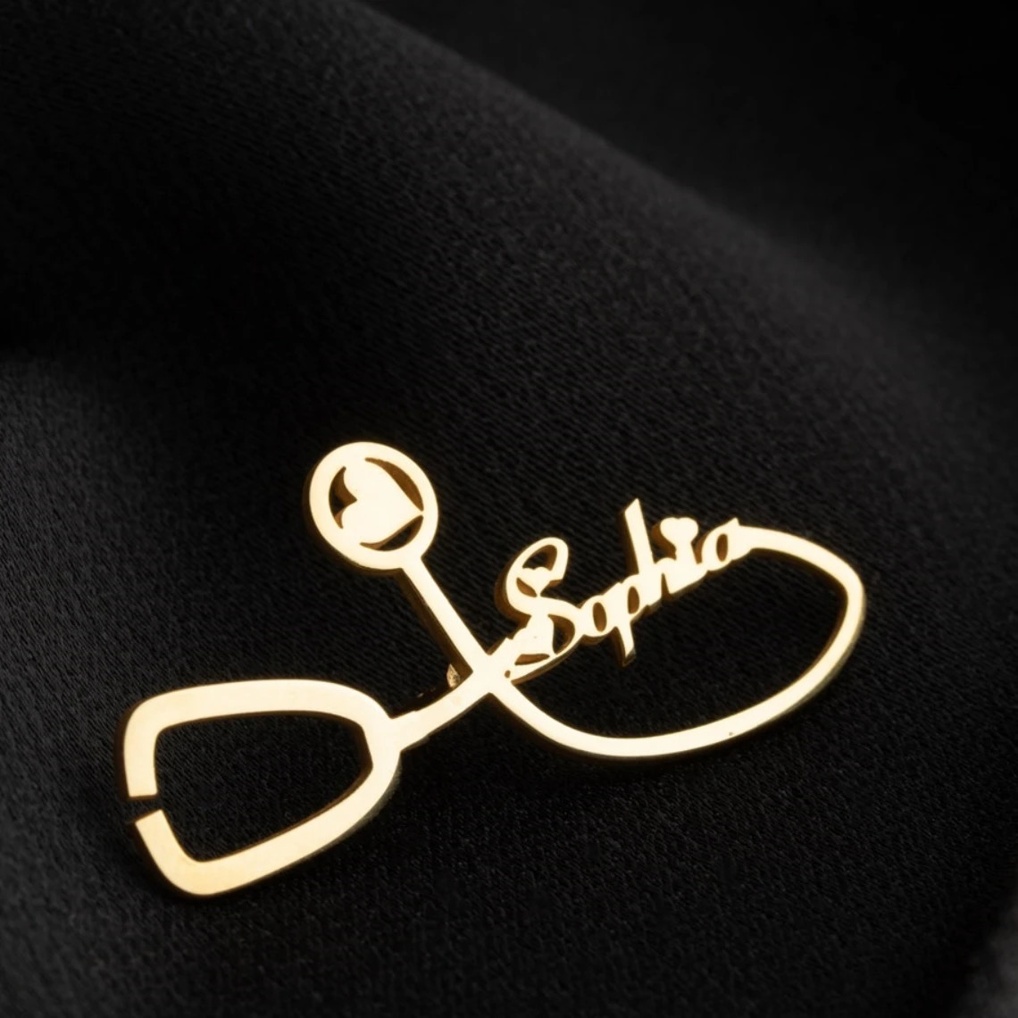 Custom Heart Stethoscope Name Brooches For Doctor Women Men Stainless Steel Personalized Professional Dr Pins Nurse Jewelry 250610