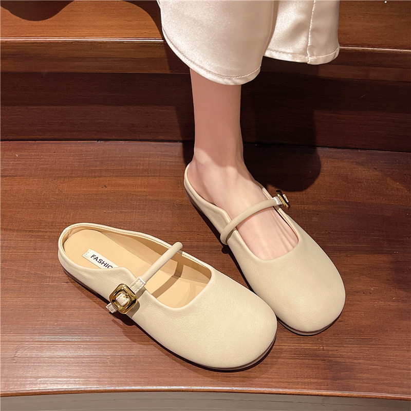 Ddmyoutdoor New Closed Toe Slippers For Outdoor Wear Flat Summer Soft French Style Fashionable Lazy Casual Internet Celebrity Outdoor Shoes