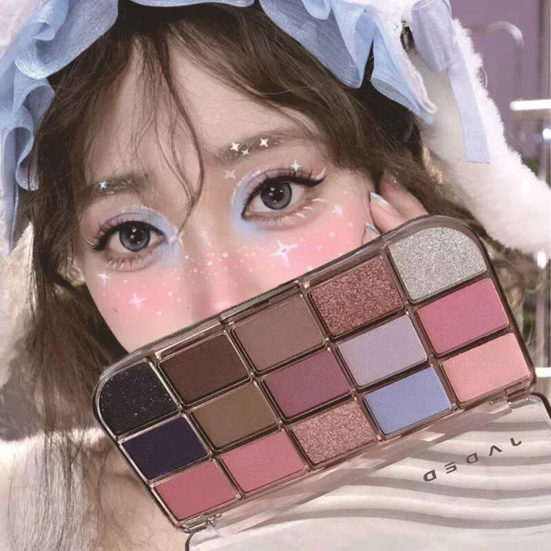 15 Colors Palette Rose Pink Blue Pearlescent Matte Glitter Eyeshadow Shiny Eye Shadow Long-lasting Girlish Eyes Makeup