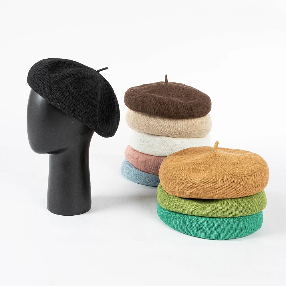 Womens Knitted Linen Beret Hats French Ladies Painters Hat Deep Brim Mushroom Caps Beanie Soft Breathable Oversized Large Size 250604