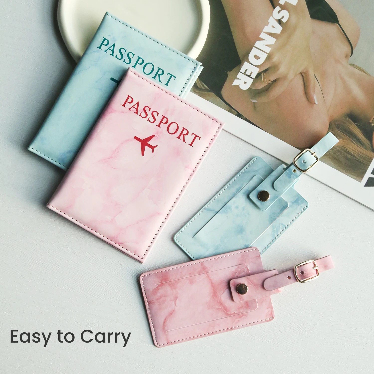 2PCS Travelers Marble Travel Passport Holder Suitcase Tag Lightweight Accessories Plane 250614