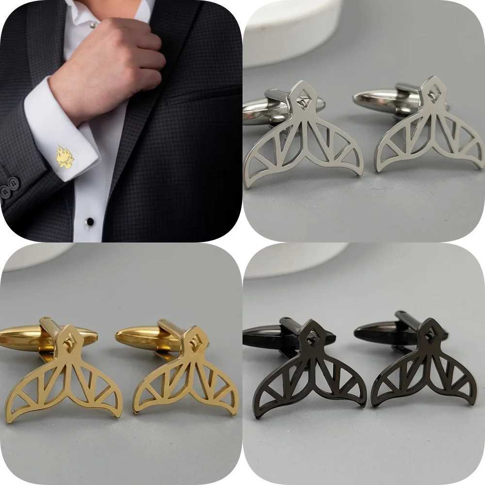 Punk style whale tail hollow stainless steel gold-plated 18K cufflinks French shirt buttons high quality waterproof jewelry XJ250614