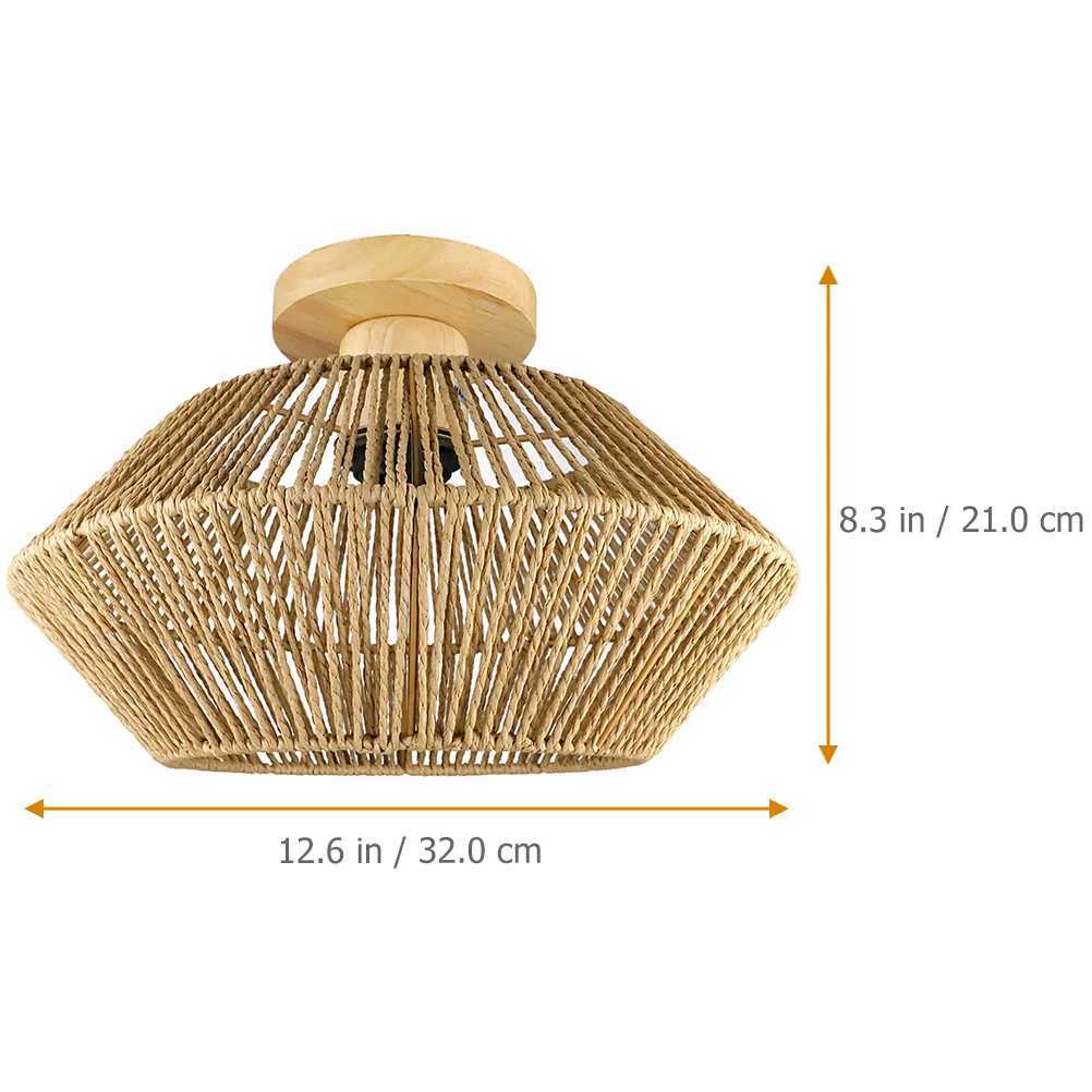 Rattan Ceiling Light Straw Rope Weaving Design LED Flush Mount Fixture for Bedroom Living Room Decor XJ2500613