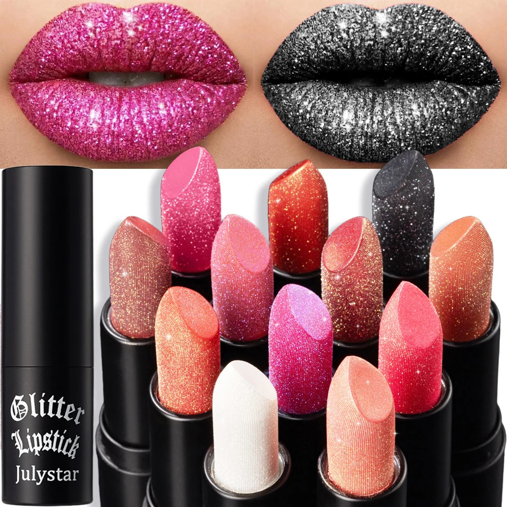 12-Colors Shimmer Lipstick Long-Lasting Waterproof For Halloween Cosmetic Sparkly Pearl Glossy Smooth Non- Lip Radiant 250614