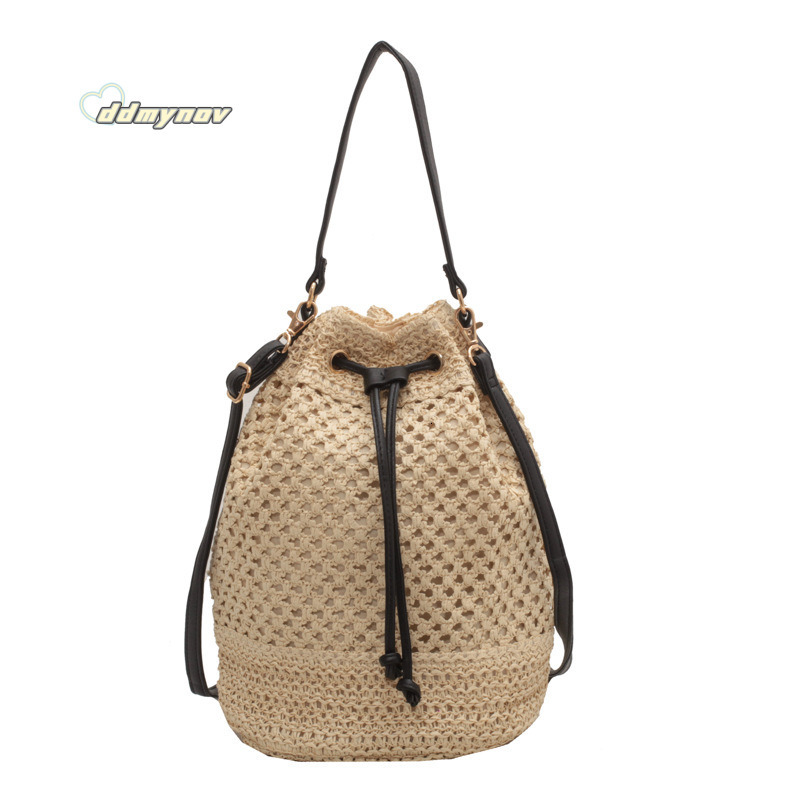 New Fashion Trend Bucket Summer Niche Versatile Woven Beach Bag Single Shoulder Crossbody Handbag for Women ddmynov