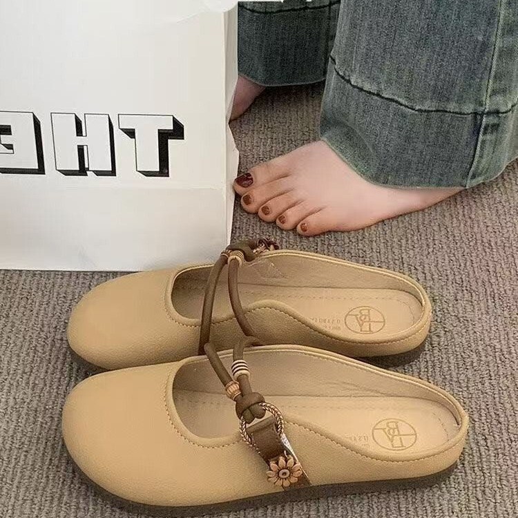 Ddmyoutdoor Summer Outdoor Closed Toe Half Slippers For Women New Super Popular Flat Slip On Lazy French Style Sandals Outdoor Shoes