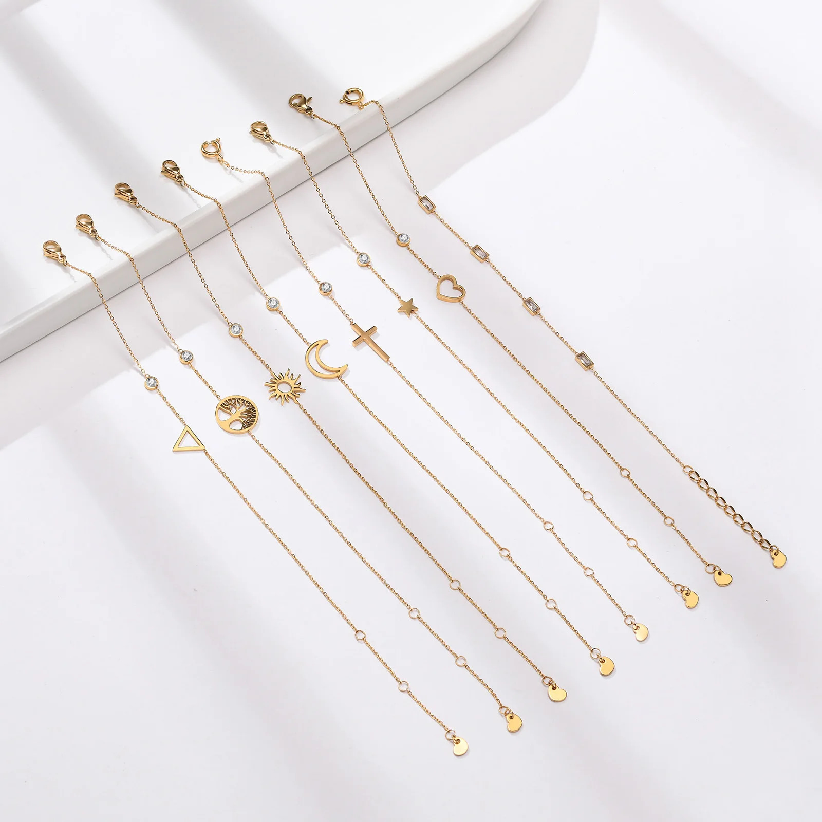 Birthstone Zirconia Thin Chain Link Cross Bracelet Stainless Steel Womens Adjustable Link Stacked Layered Chain Bracelets 250610