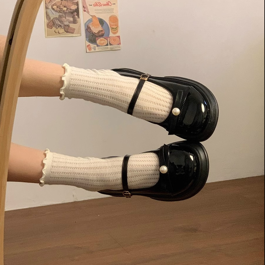 Ddmyoutdoor Ddmyoutdoor French Mary Jane Leather For Women Summer New Thick Heel Platform Dress With Skirt British Style Bowknot Single Shoes Outdoor 