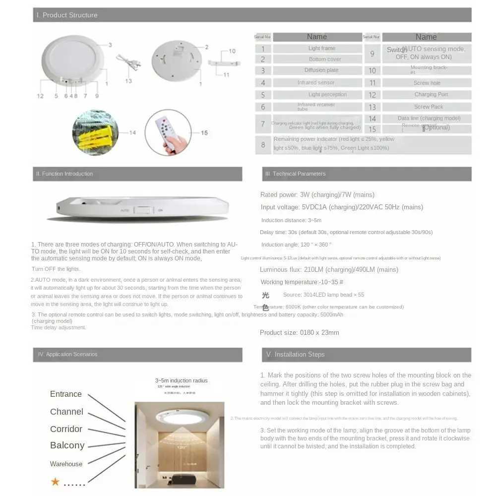 Practical Round Motion Sensor Lights Wireless induction 3 Color Ceiling Light Dimmable Motion Activated LED Closet Lamp GarageXJ2500613