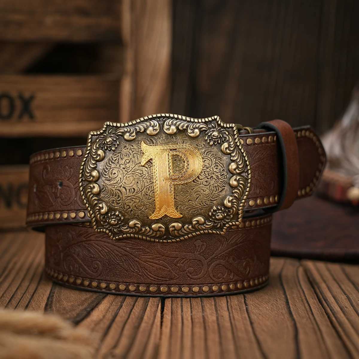 Vintage style PU Leather Western Denim Belt Classic Letter buckle - 3.8 cm wide durable and stylish for men and wen - perfect X250614