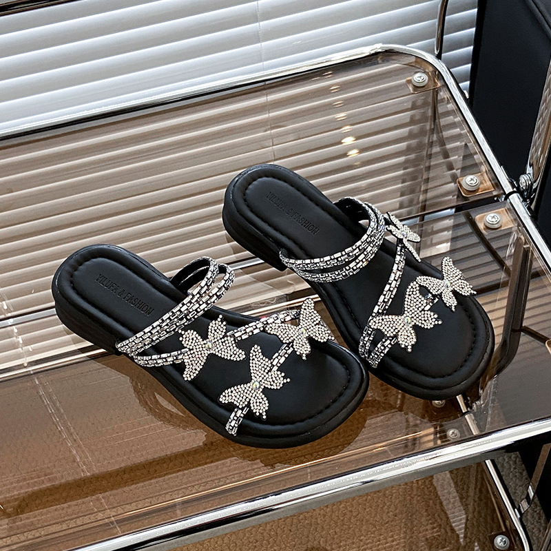 Ddmyoutdoor New Women S Summer Outdoor Fairy Style Slippers With Skirt Fashionable Rhinestone Flat Beach Sandals Outdoor Shoes