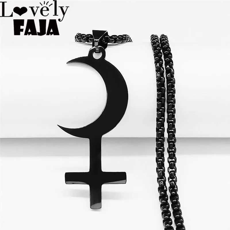 Lilith Crescent Inverted Cross Necklace Stainless Steel Astrological Symbol Sign Necklaces Satan Jewelry cruz invertida N3776 Z250614