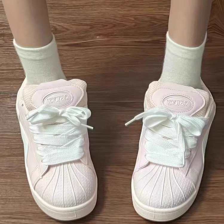 Ddmysports Pink Shell Toe Bread Shoes For Women Ins Style Spring And Autumn Versatile Student Casual Sports Sneakers Outdoor Shoes