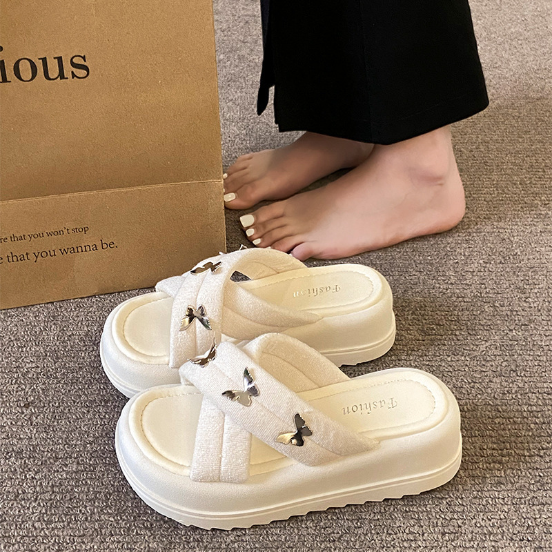 Ddmyoutdoor High End Thick Soled Slippers For Women Fashionable Outdoor Wear New Summer Butterfly One Strap Stylish Versatile Sandals Outdoor Shoes