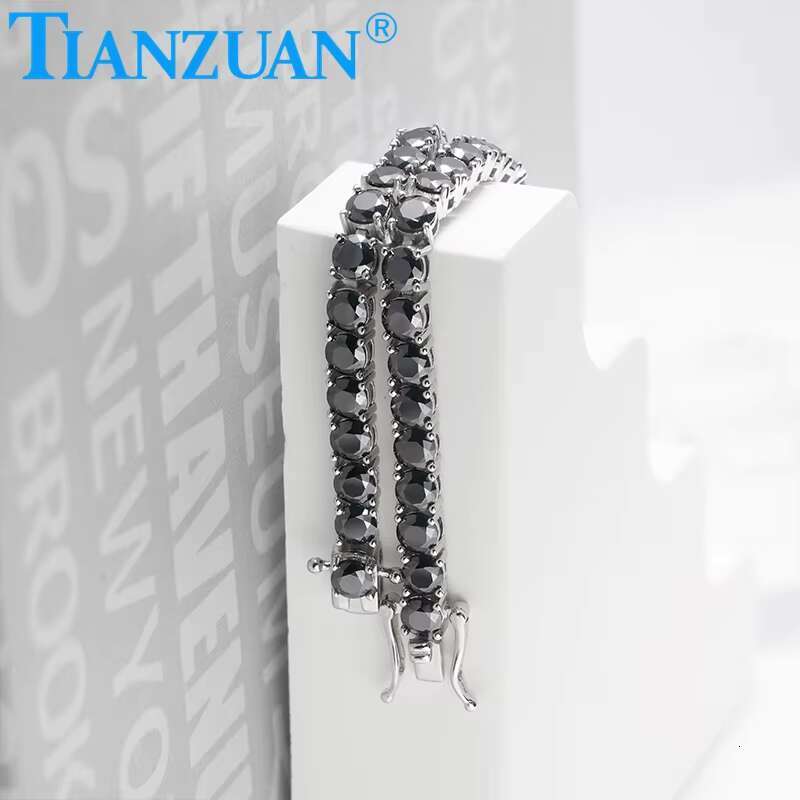 925 Sterling Silver Hip Hop Iced Out Black Round Brillant Moissanite Tennis Chain Bracelet Synthetic Diamond Jewelry